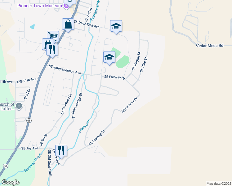map of restaurants, bars, coffee shops, grocery stores, and more near 452 SE Birdie Cir in Cedaredge