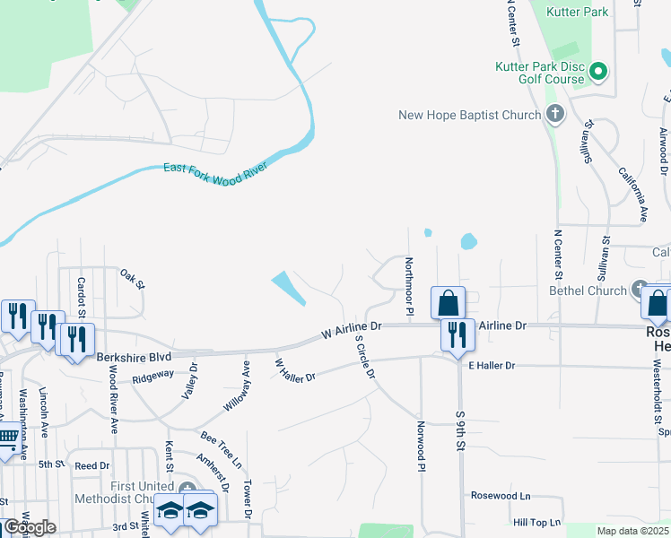 map of restaurants, bars, coffee shops, grocery stores, and more near in East Alton