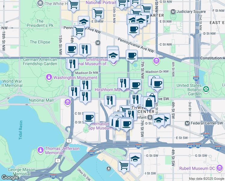 map of restaurants, bars, coffee shops, grocery stores, and more near in Washington