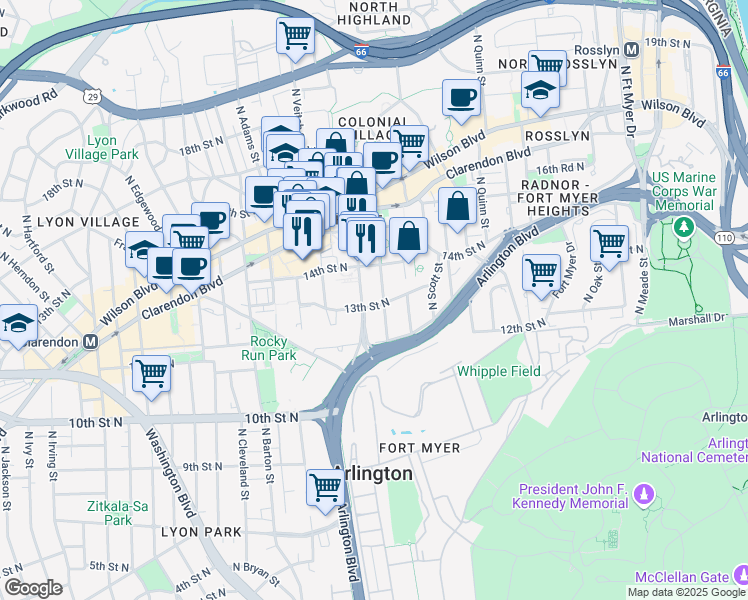 map of restaurants, bars, coffee shops, grocery stores, and more near 101 Independence Avenue Southeast in Washington