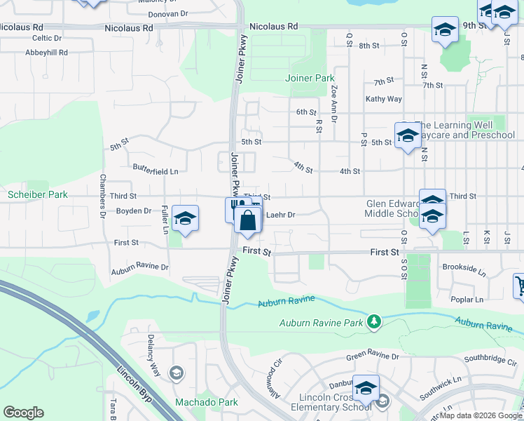map of restaurants, bars, coffee shops, grocery stores, and more near 1762 Laehr Drive in Lincoln