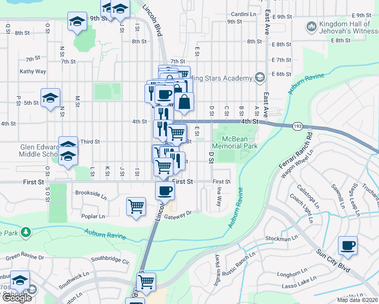 map of restaurants, bars, coffee shops, grocery stores, and more near 567 3rd Street in Lincoln