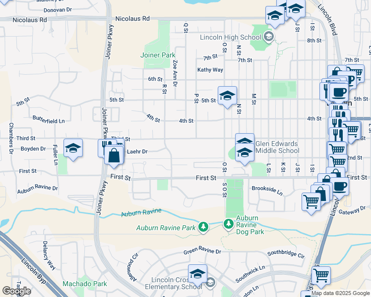 map of restaurants, bars, coffee shops, grocery stores, and more near in Lincoln