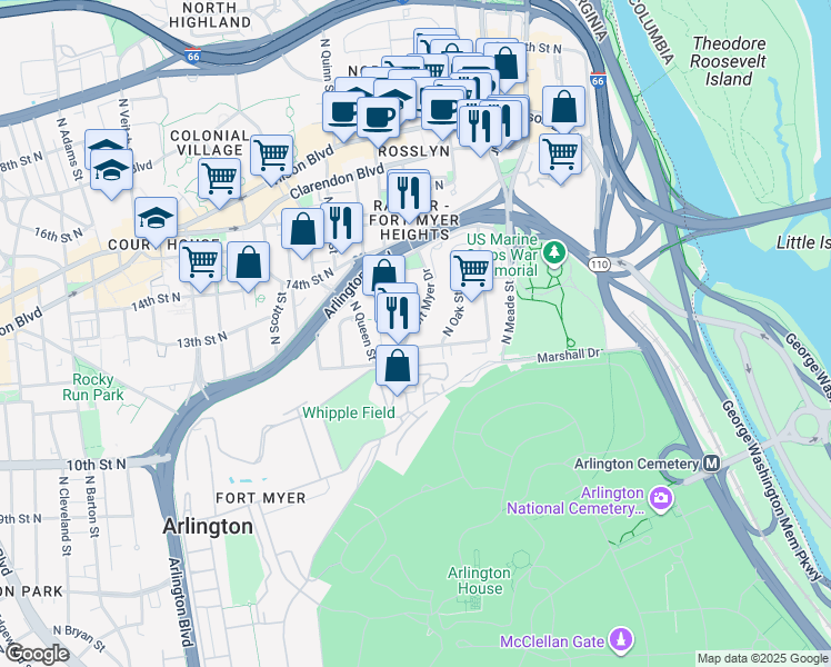 map of restaurants, bars, coffee shops, grocery stores, and more near 101 Independence Avenue Southeast in Washington