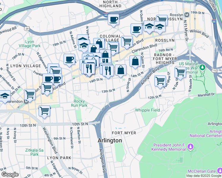 map of restaurants, bars, coffee shops, grocery stores, and more near 101 Independence Avenue Southeast in Washington