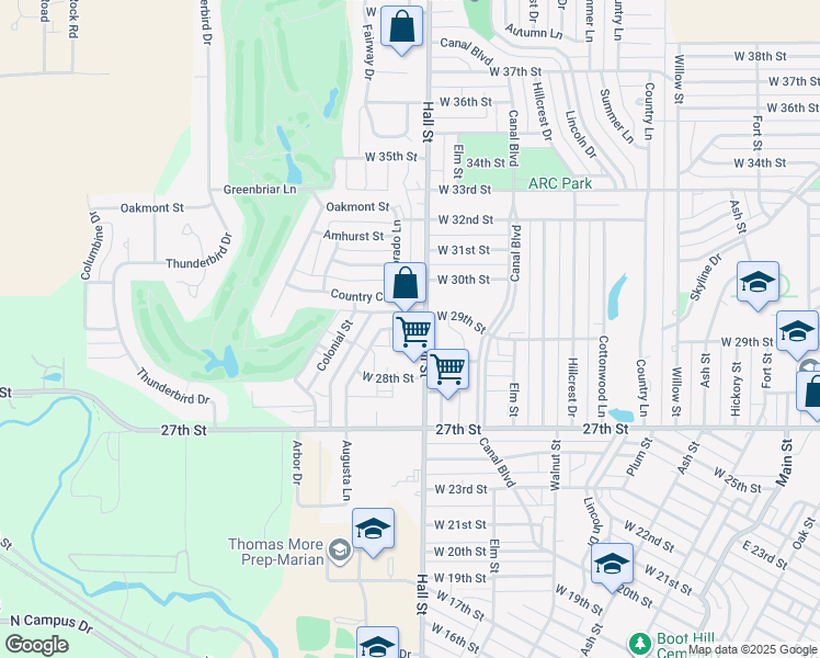 map of restaurants, bars, coffee shops, grocery stores, and more near 2851 Augusta Lane in Hays