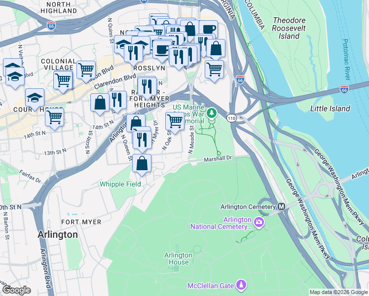 map of restaurants, bars, coffee shops, grocery stores, and more near 101 Independence Avenue Southeast in Washington