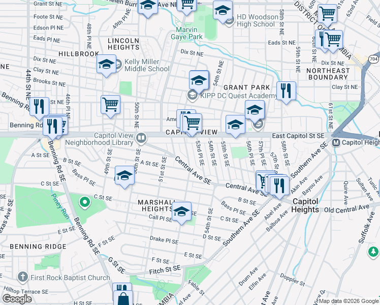 map of restaurants, bars, coffee shops, grocery stores, and more near 101 Independence Avenue Southeast in Washington