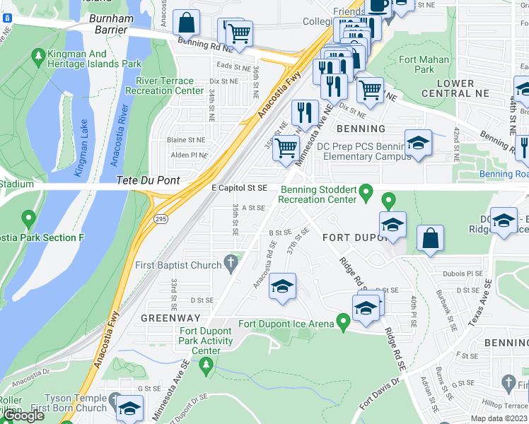 map of restaurants, bars, coffee shops, grocery stores, and more near 101 Independence Avenue Southeast in Washington