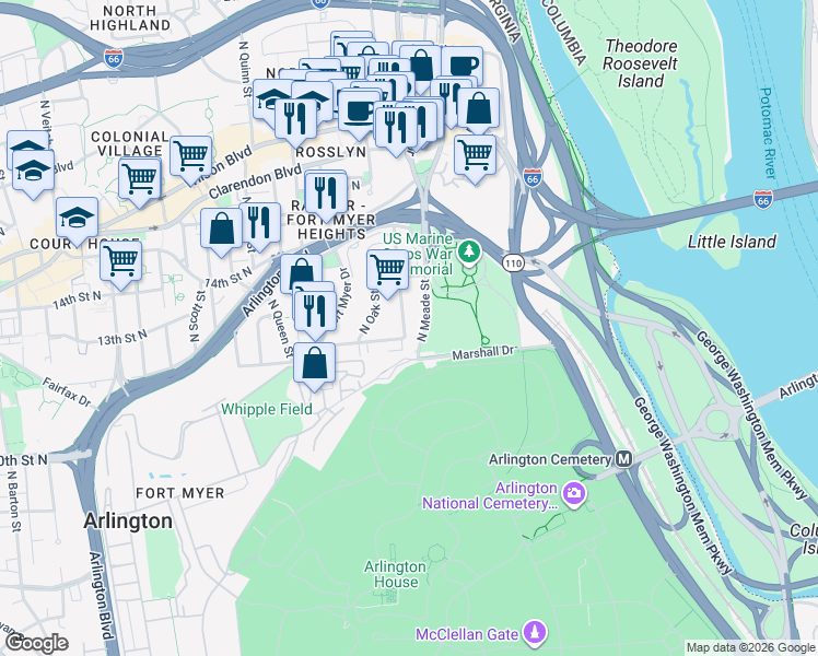 map of restaurants, bars, coffee shops, grocery stores, and more near 101 Independence Avenue Southeast in Washington