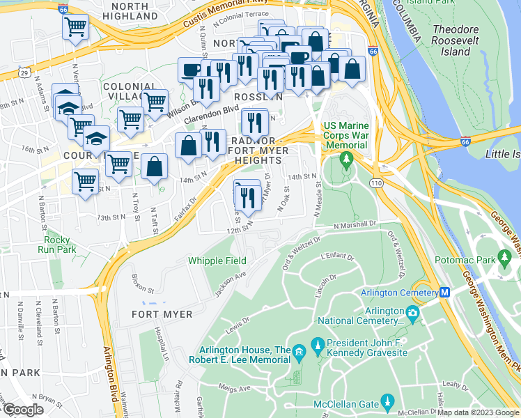 map of restaurants, bars, coffee shops, grocery stores, and more near 101 Independence Avenue Southeast in Washington