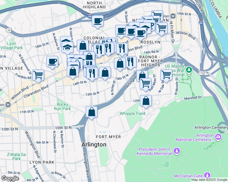 map of restaurants, bars, coffee shops, grocery stores, and more near 101 Independence Avenue Southeast in Washington