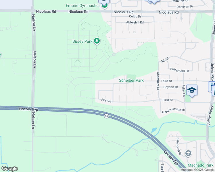 map of restaurants, bars, coffee shops, grocery stores, and more near 2620 3rd Street in Lincoln