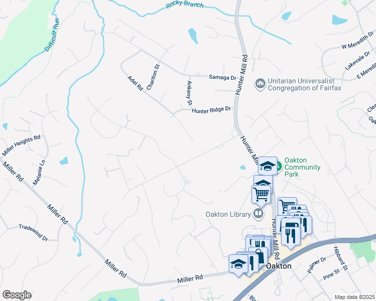 map of restaurants, bars, coffee shops, grocery stores, and more near 10506 Marbury Road in Oakton
