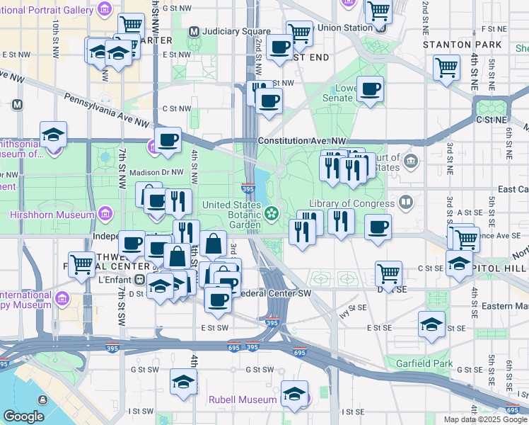 map of restaurants, bars, coffee shops, grocery stores, and more near in Washington