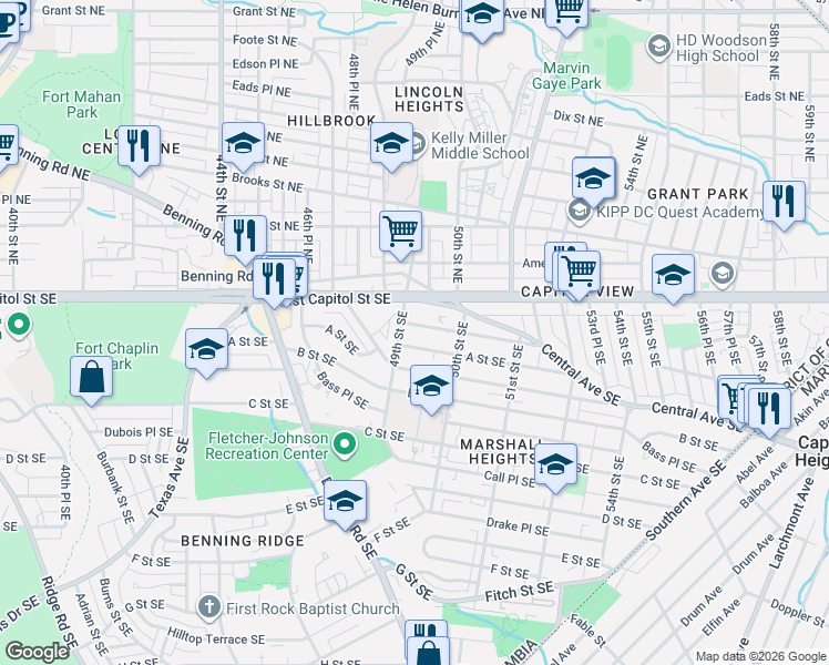map of restaurants, bars, coffee shops, grocery stores, and more near 101 Independence Avenue Southeast in Washington