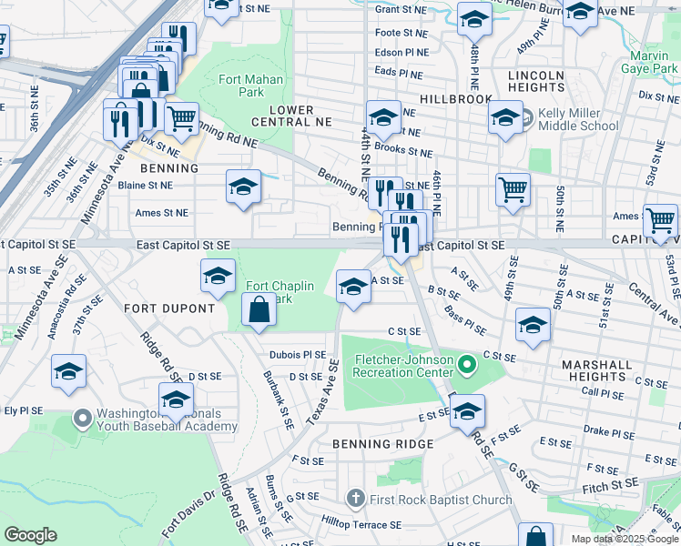 map of restaurants, bars, coffee shops, grocery stores, and more near 101 Independence Avenue Southeast in Washington