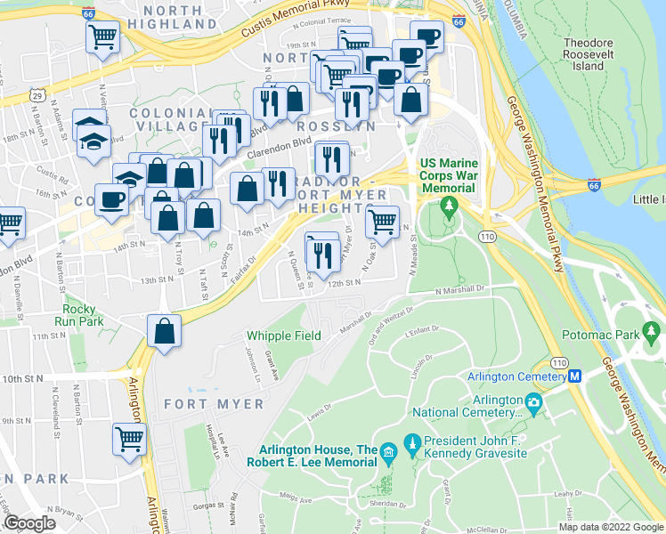 map of restaurants, bars, coffee shops, grocery stores, and more near 101 Independence Avenue Southeast in Washington