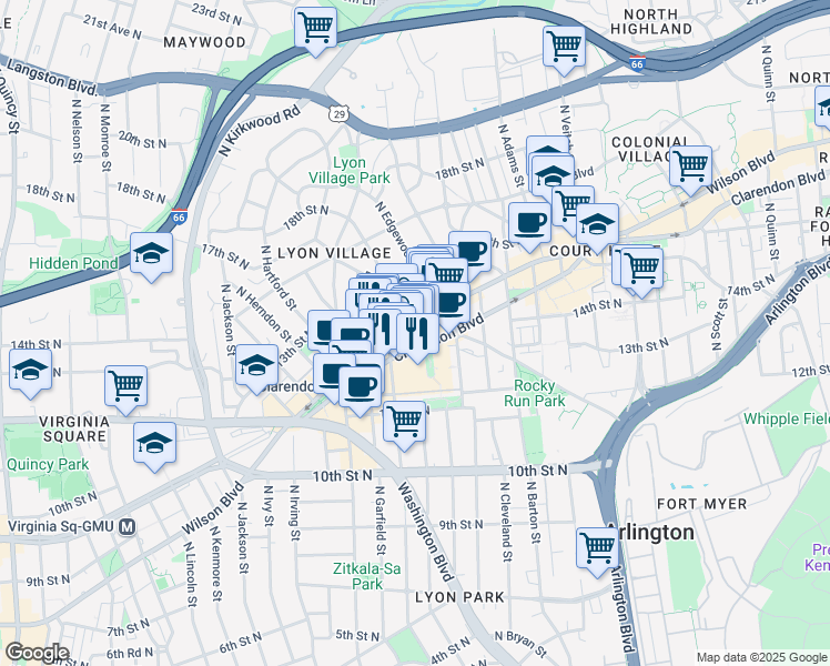 map of restaurants, bars, coffee shops, grocery stores, and more near 101 Independence Avenue Southeast in Washington