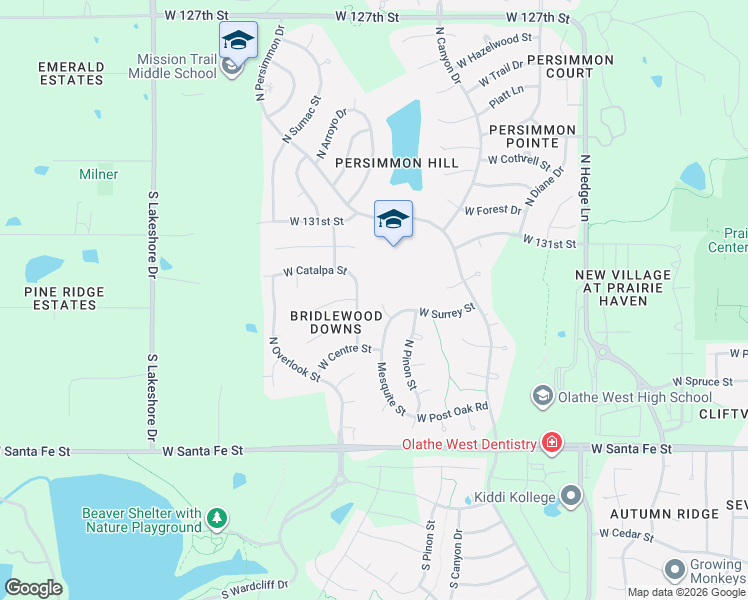 map of restaurants, bars, coffee shops, grocery stores, and more near 513 North Mesquite Street in Olathe