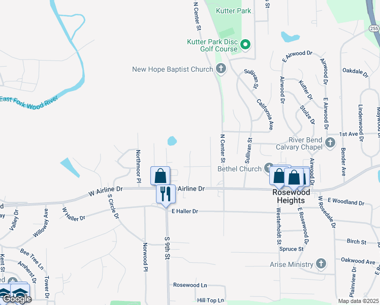 map of restaurants, bars, coffee shops, grocery stores, and more near 93 Dell Avenue in East Alton