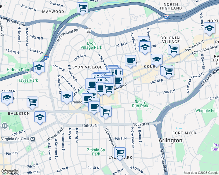 map of restaurants, bars, coffee shops, grocery stores, and more near 101 Independence Avenue Southeast in Washington