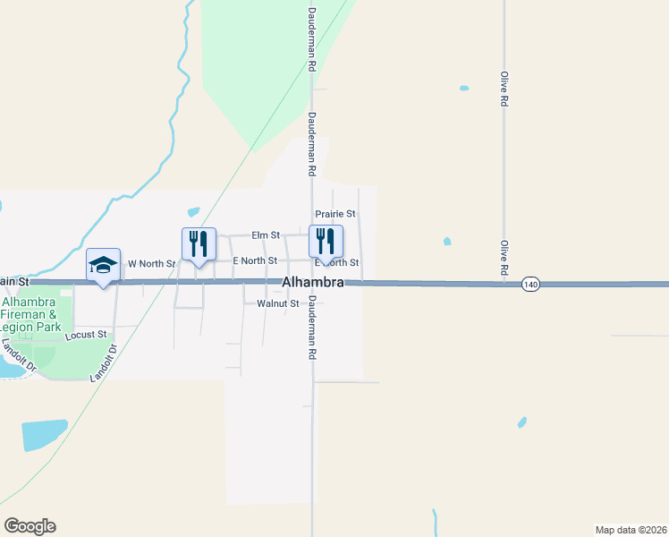 map of restaurants, bars, coffee shops, grocery stores, and more near 718 East North Street in Alhambra