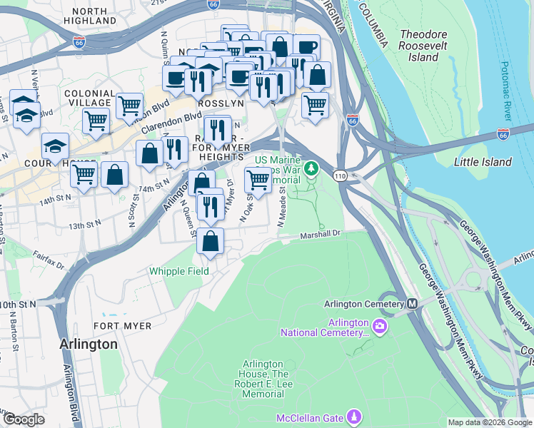 map of restaurants, bars, coffee shops, grocery stores, and more near 101 Independence Avenue Southeast in Washington