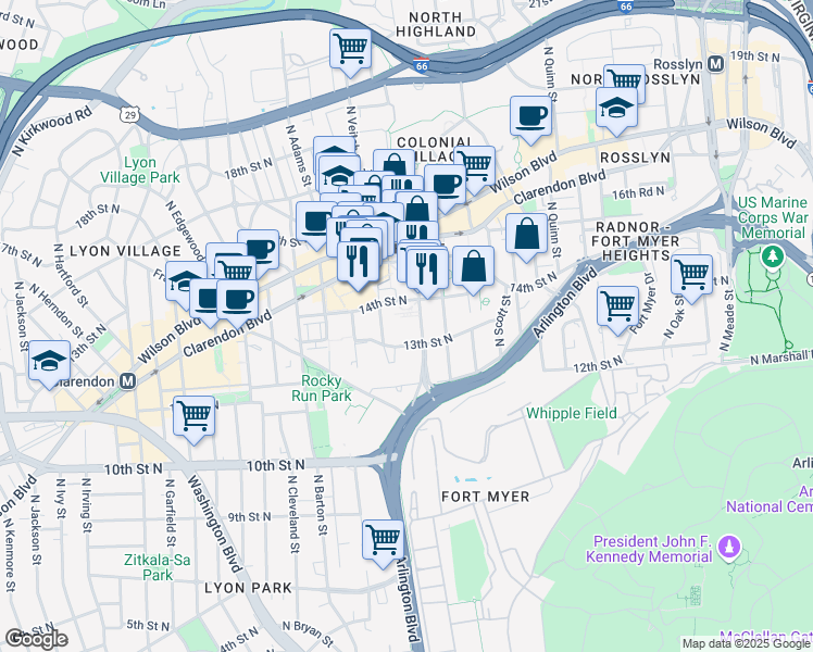 map of restaurants, bars, coffee shops, grocery stores, and more near 101 Independence Avenue Southeast in Washington