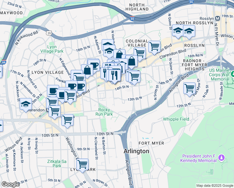 map of restaurants, bars, coffee shops, grocery stores, and more near 101 Independence Avenue Southeast in Washington