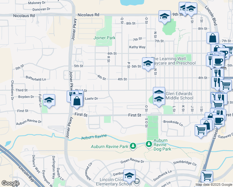 map of restaurants, bars, coffee shops, grocery stores, and more near 1655 3rd Street in Lincoln