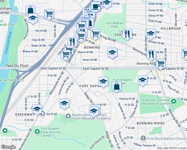 map of restaurants, bars, coffee shops, grocery stores, and more near 100 Stoddert Place SE in Washington