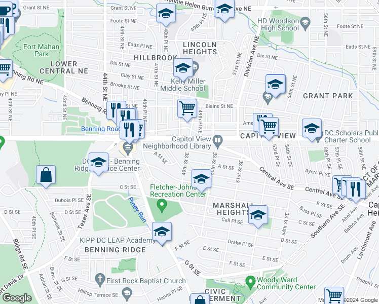 map of restaurants, bars, coffee shops, grocery stores, and more near 101 Independence Avenue Southeast in Washington