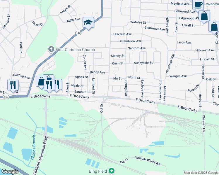 map of restaurants, bars, coffee shops, grocery stores, and more near 225 Main Street in Alton