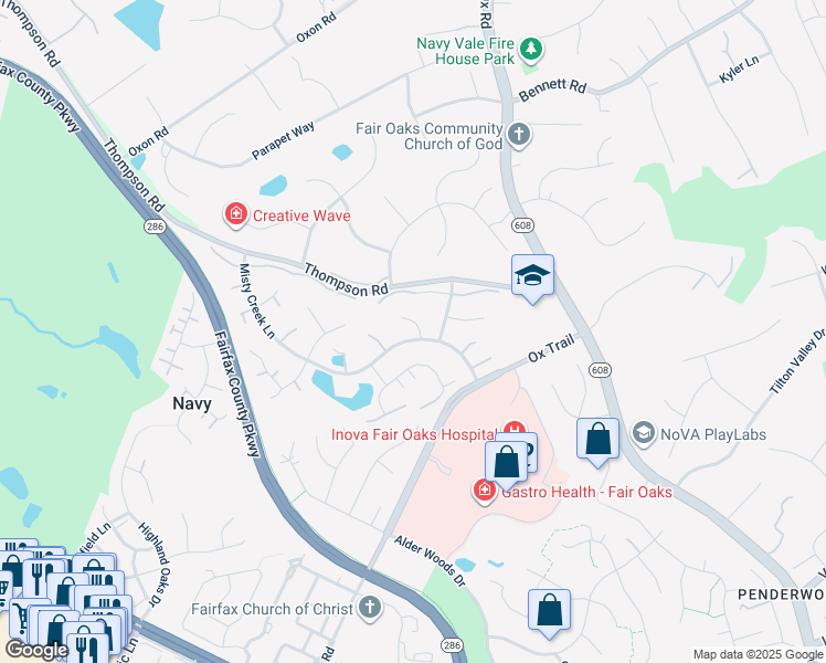 map of restaurants, bars, coffee shops, grocery stores, and more near 3612 Paramount Road in Fairfax