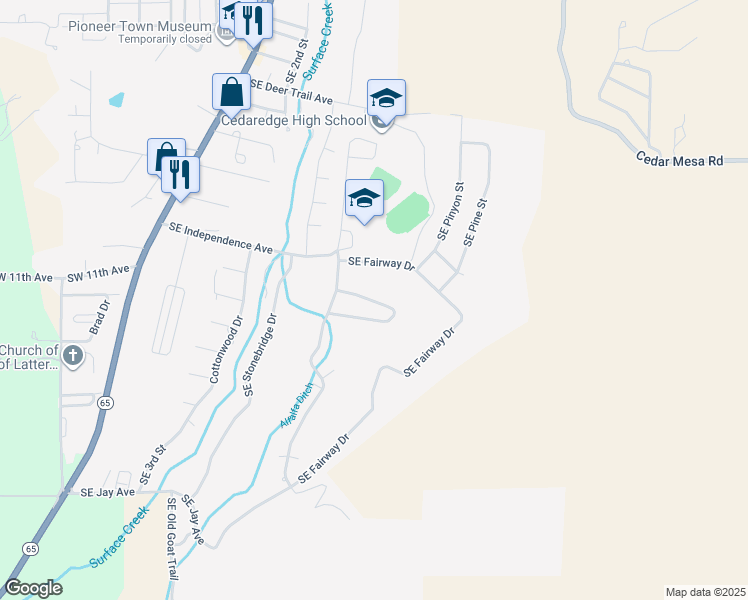 map of restaurants, bars, coffee shops, grocery stores, and more near 440 Southeast Birdie Circle in Cedaredge