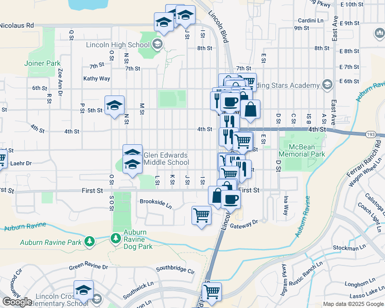 map of restaurants, bars, coffee shops, grocery stores, and more near 277 J Street in Lincoln
