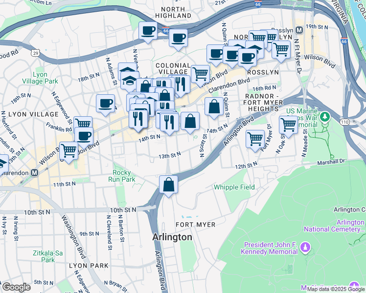 map of restaurants, bars, coffee shops, grocery stores, and more near 101 Independence Avenue Southeast in Washington