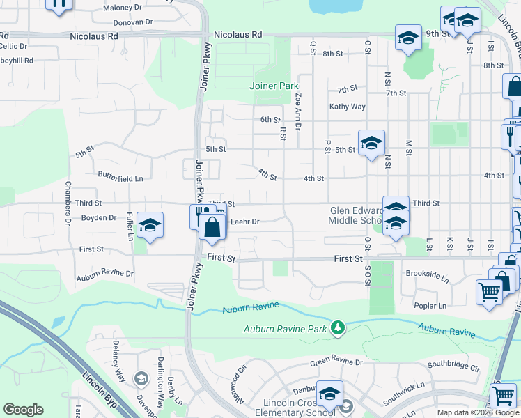 map of restaurants, bars, coffee shops, grocery stores, and more near 1717 3rd Street in Lincoln