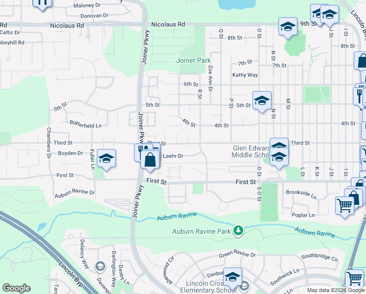map of restaurants, bars, coffee shops, grocery stores, and more near 1719 3rd Street in Lincoln