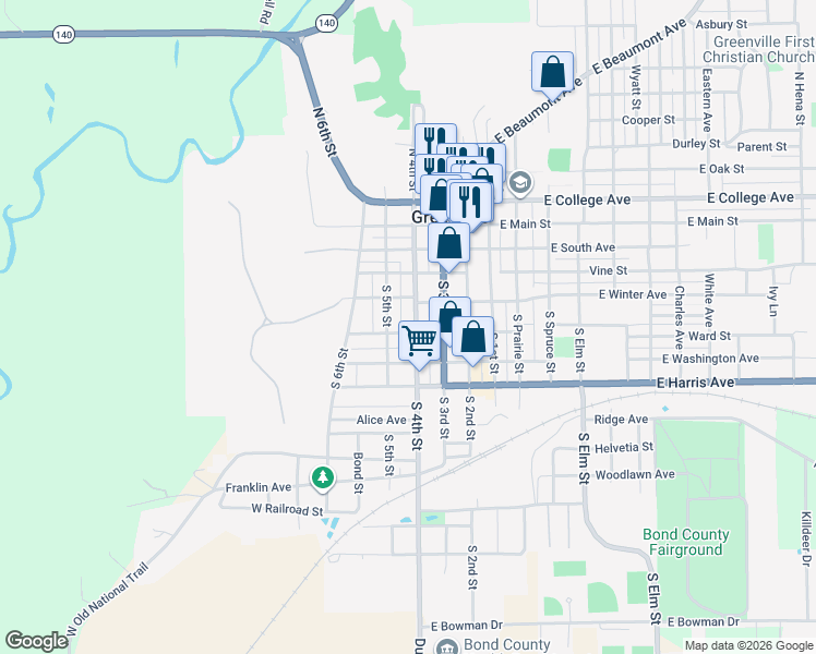map of restaurants, bars, coffee shops, grocery stores, and more near 405 West Spring Street in Greenville