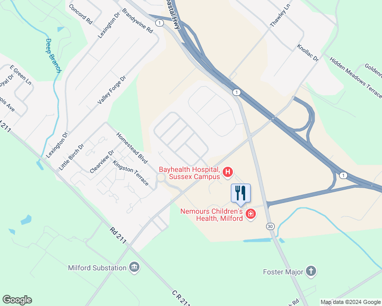 map of restaurants, bars, coffee shops, grocery stores, and more near 7321 Gregory Boulevard in Milford