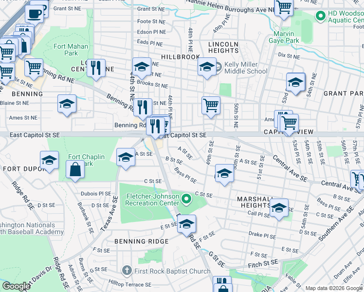 map of restaurants, bars, coffee shops, grocery stores, and more near 101 Independence Avenue Southeast in Washington