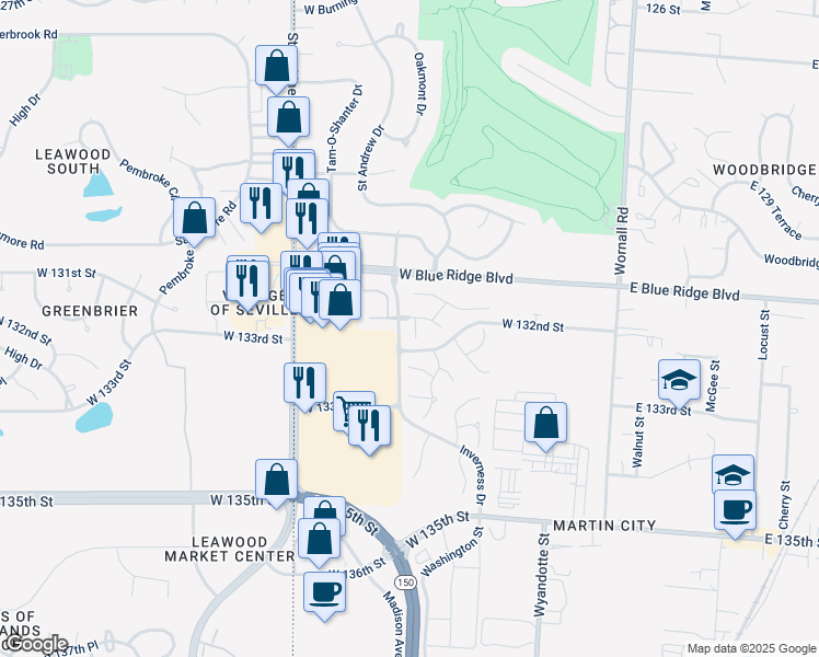 map of restaurants, bars, coffee shops, grocery stores, and more near 13126 Summit Court in Kansas City