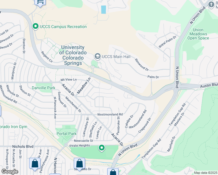 map of restaurants, bars, coffee shops, grocery stores, and more near 1706 Mount View Lane in Colorado Springs