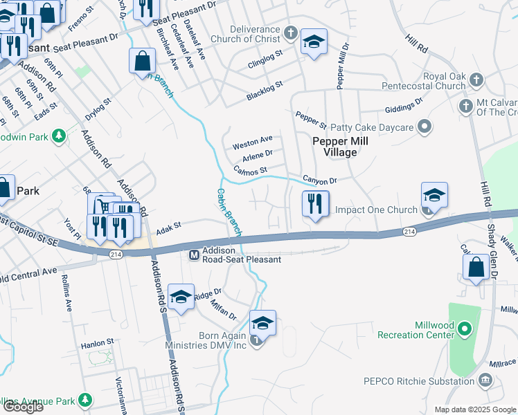 map of restaurants, bars, coffee shops, grocery stores, and more near 5 Thomasson Court in Capitol Heights
