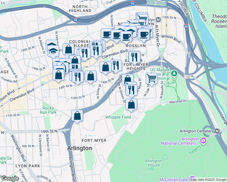 map of restaurants, bars, coffee shops, grocery stores, and more near 101 Independence Avenue Southeast in Washington