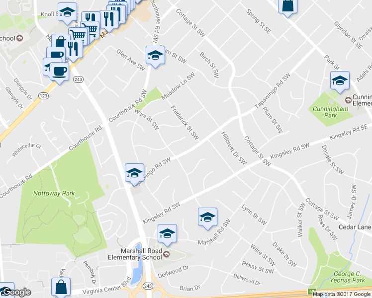 map of restaurants, bars, coffee shops, grocery stores, and more near 509 Tapawingo Road Southwest in Vienna