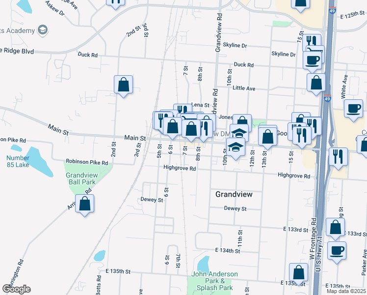 map of restaurants, bars, coffee shops, grocery stores, and more near 13004 7 Street in Grandview