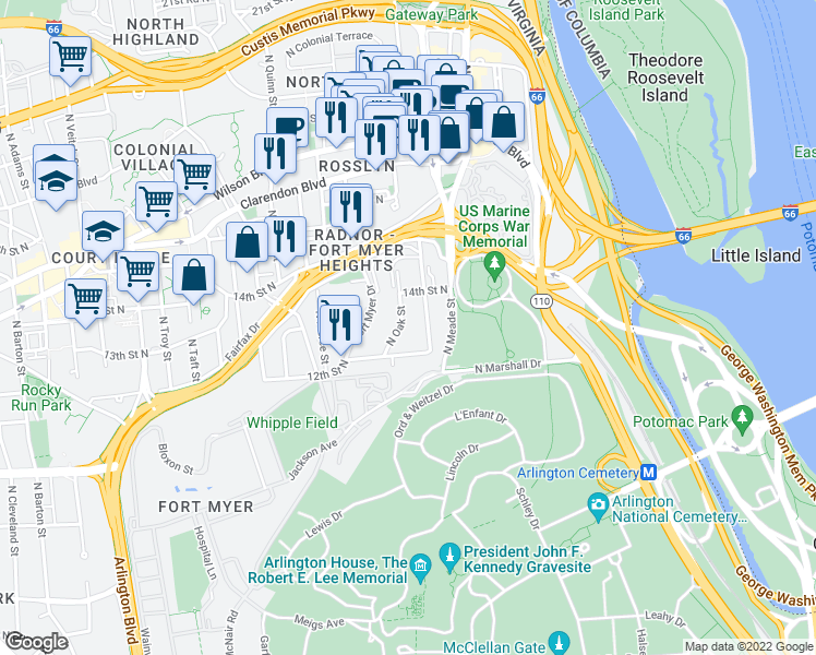 map of restaurants, bars, coffee shops, grocery stores, and more near 101 Independence Avenue Southeast in Washington